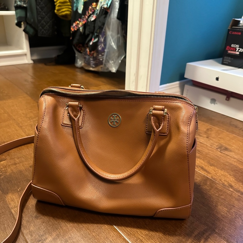Tory Burch Tan Satchel Structured Leather Bag